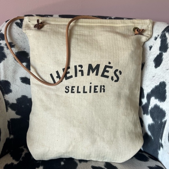 HERMES SELLIER vintage 1970s feed bag canvas purse - Picture 3 of 15